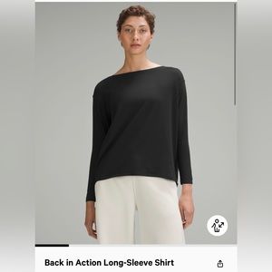 Lululemon back in action long sleeve. First picture to show style of shirt.